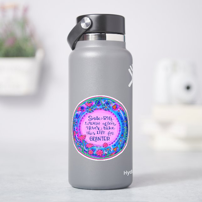Smile Big Encouragement Pink Floral Inspirivity (HydroFlask)
