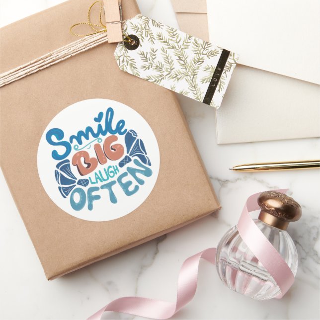 Smile Big Laugh Often: Heartwarming Message Classic Round Sticker (Gifting)