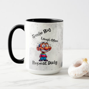"Smile big, laugh often, repeat daily" Cartoon Mug
