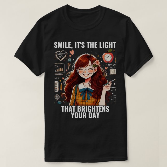 Smile Bright Funny Math Teacher Back to School T-Shirt (Design Front)