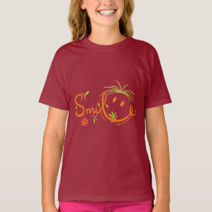 Smile Brush Style Line Art Girls’ T-Shirt