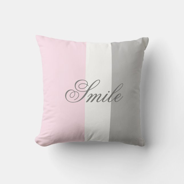 Smile Chic Script Pink White and Grey Colour Block Cushion (Front)