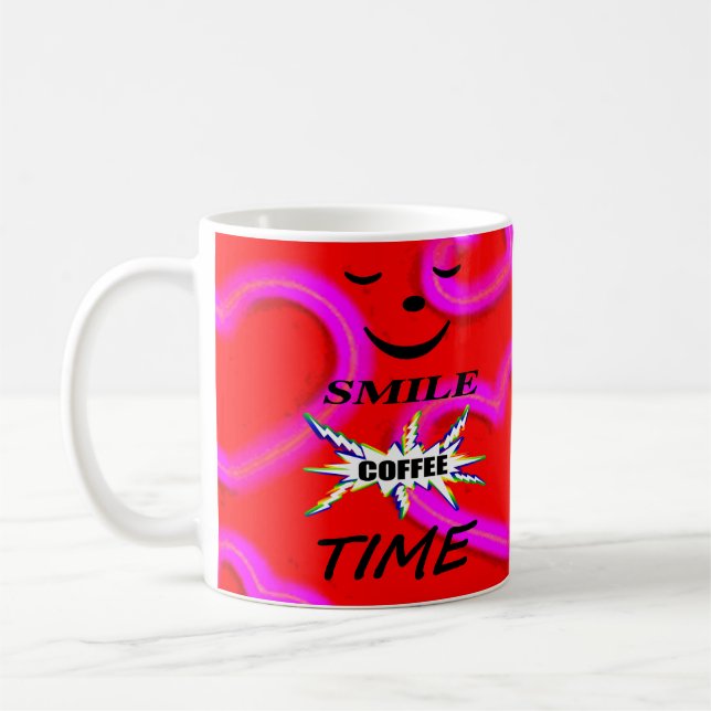 Smile Coffee Time With Love Hearts Mug (Left)