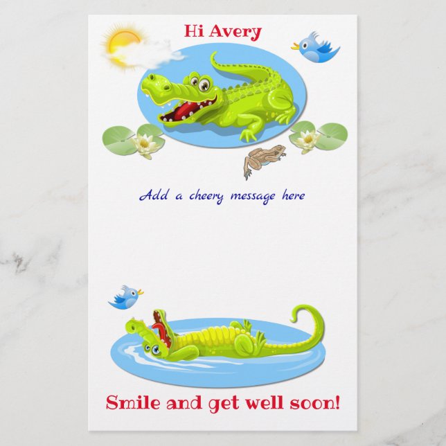 Smile Crocodile, Get Well stationary for kids Stationery (Front)