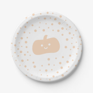 Smile Cute Cartoon Orange Pumpkin with Confetti Paper Plate