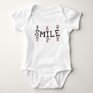 Smile Cute Cartoon Stick Figure Children Playing Baby Bodysuit
