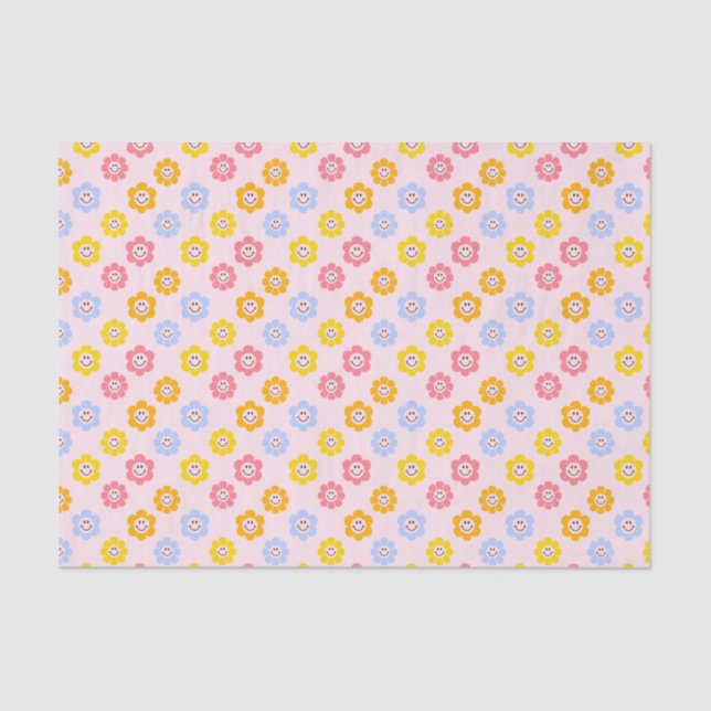 Smile Daisy Cute Groovy Retro Tissue Paper (Front)