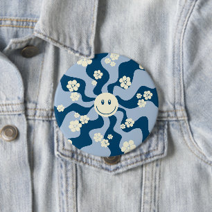 Smile - Dark Blue, Light Blue and Cream 10 Cm Round Badge