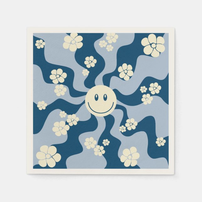 Smile - Dark Blue, Light Blue and Cream Napkin (Front)