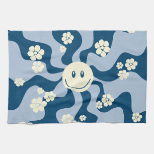 Smile - Dark Blue, Light Blue and Cream Tea Towel