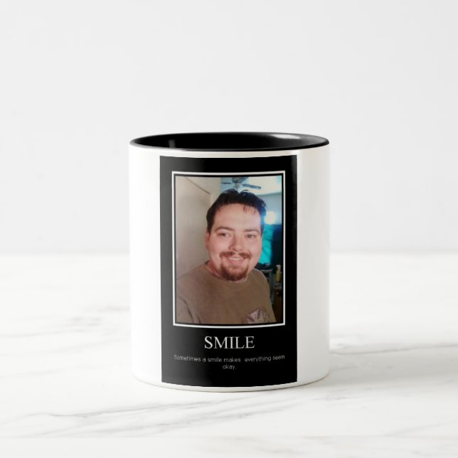 Smile demotivational poster Two-Tone coffee mug (Center)