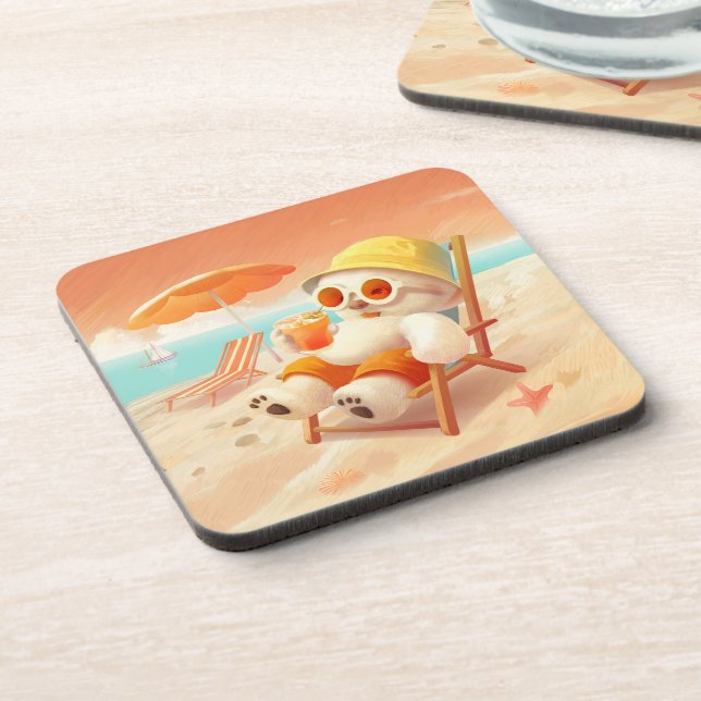 Smile Dog – Beach Mode On Coaster (Left Side)
