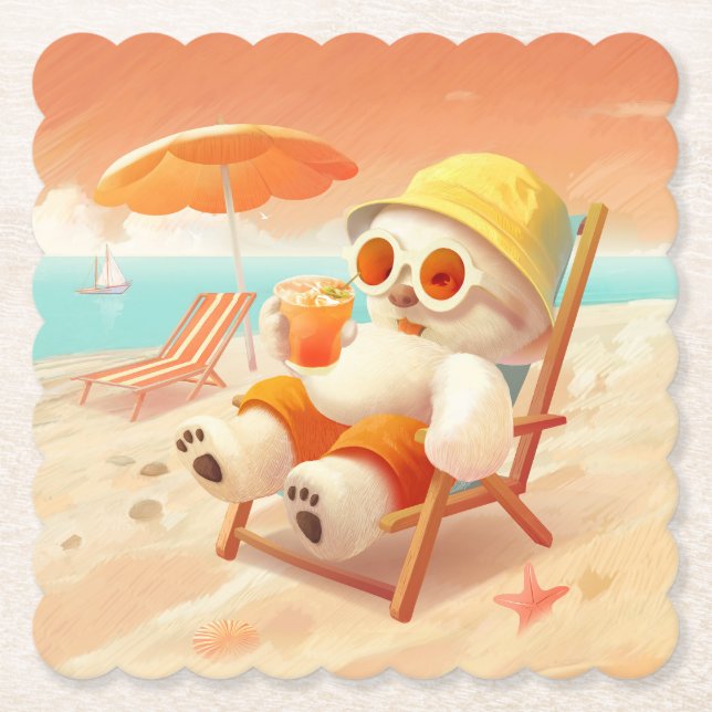 Smile Dog – Beach Mode On Paper Coaster (Front)