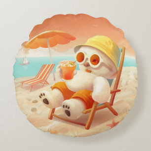 Smile Dog – Beach Mode On Round Cushion