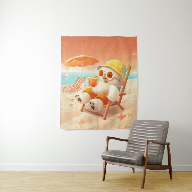 Smile Dog – Beach Mode On Tapestry (In Situ)