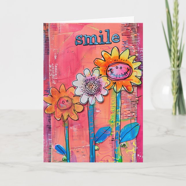 *~**~ SMILE  Doodle Colourful Whimsical Flower Thank You Card (Front)