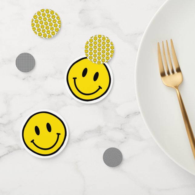 Smile Emoji Happy Face Gingham Party Fun Confetti (Group)