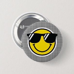 Smile Emoji Happy Face Sunglasses Gingham Fun 6 Cm Round Badge