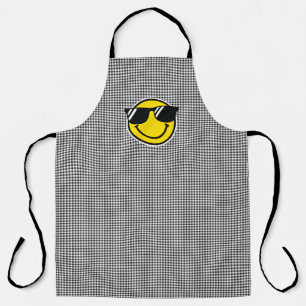 Smile Emoji Happy Face Sunglasses Gingham Fun Apron