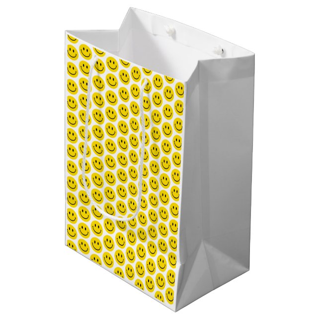 Smile Emoji Happy Yellow Black White Colourful  Fu Medium Gift Bag (Front Angled)