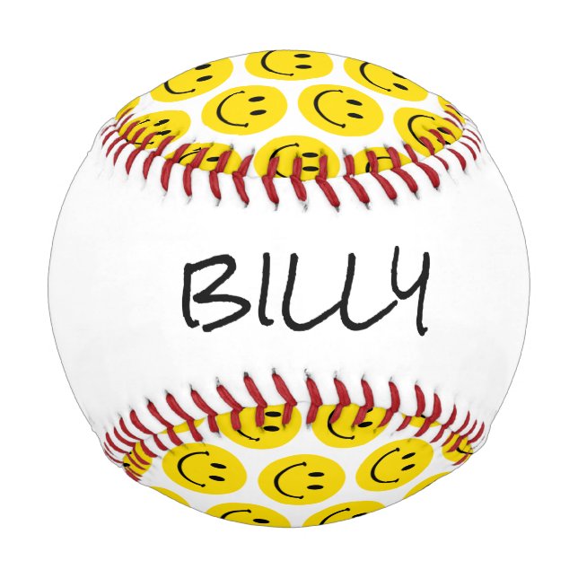 Smile Emoji NAME Happy Face Sports Fun Retro Kids Baseball (Back)