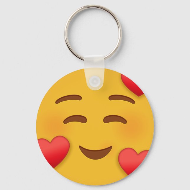 Smile Emoji With Hearts  Key Ring (Front)