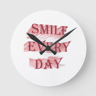 Smile Every Day | Red 3D Positive Typography Round Clock
