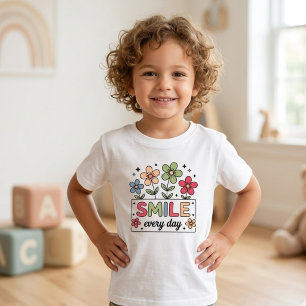 Smile Every Day Retro Colourful Floral Kids Baby T-Shirt