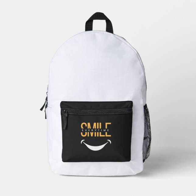 Smile Everytime – Spread Positive Vibes Anywhere Printed Backpack (Front)