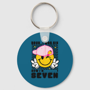 Smile face 7th birthday was 6 7 checkered bruh key ring
