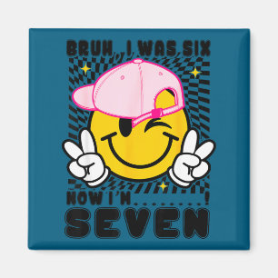Smile face 7th birthday was 6 7 checkered bruh magnet