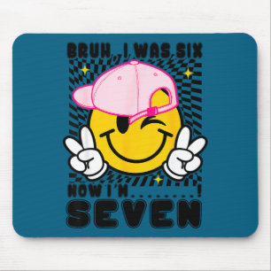 Smile face 7th birthday was 6 7 checkered bruh mouse mat