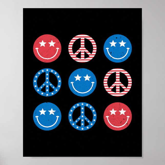 Smile Face Hippie Peace Freedom 4th of July US Fla Poster (Front)
