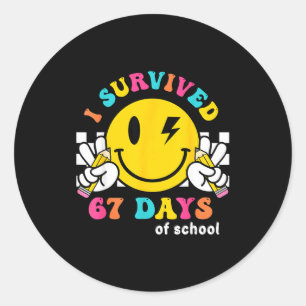 Smile Face I Survived 67 Days Of School  Classic Round Sticker