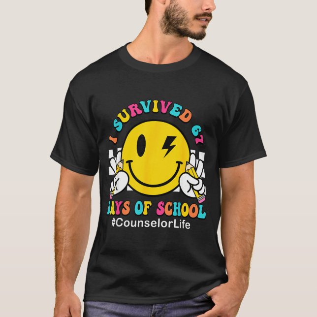 Smile Face I Survived 67 Days Of School Counselor  T-Shirt (Front)