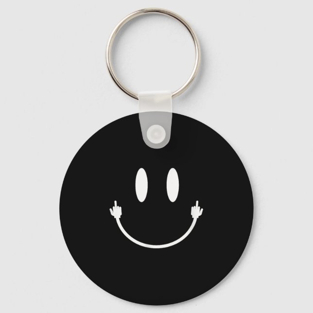 Smile Face Middle Finger Hand Funny Sarcasm Meme S Key Ring (Front)