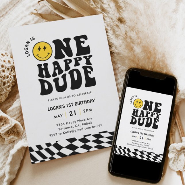 Smile Face One Happy Dude Boy 1st Birthday Invitation (Creator Uploaded)