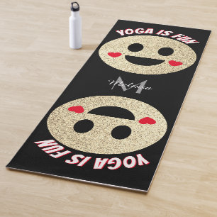 Smile face sparkles hearts Yoga is fun Monogram Mat