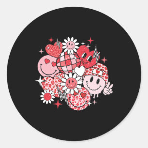 Smile Face Valentines Day Vibes Leopard Flower Gro Classic Round Sticker