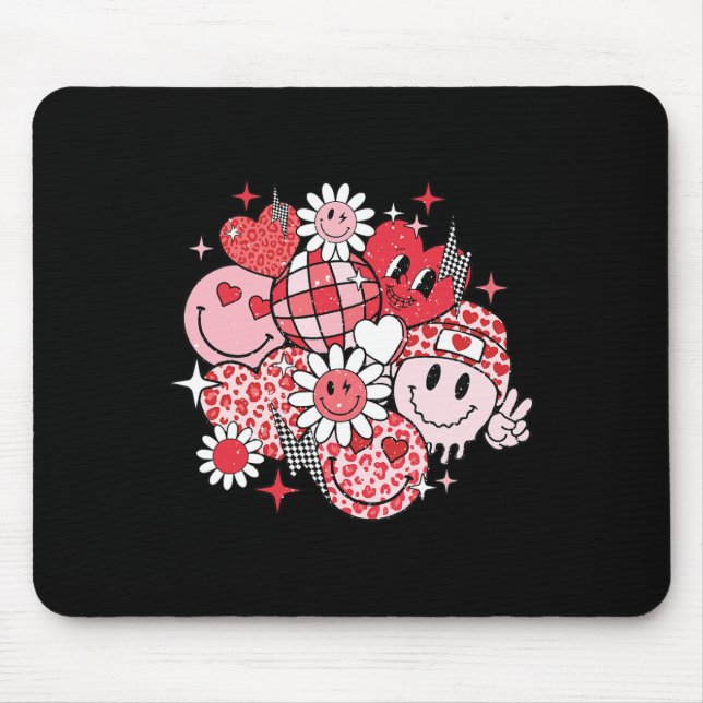 Smile Face Valentines Day Vibes Leopard Flower Gro Mouse Mat (Front)