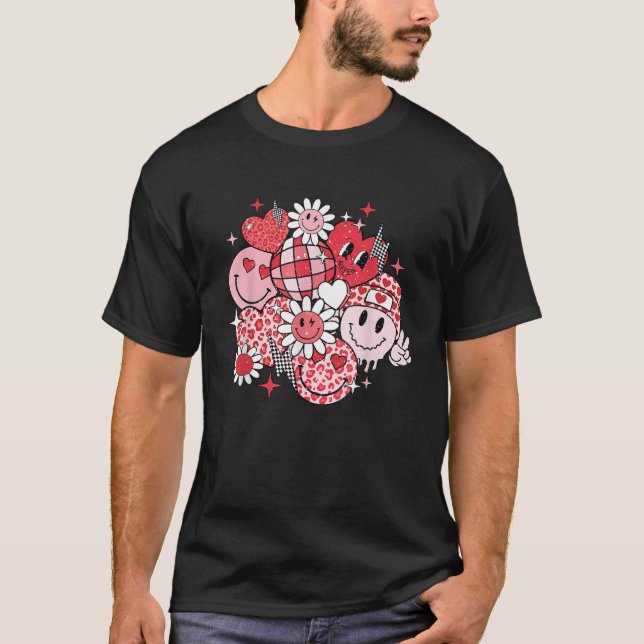 Smile Face Valentines Day Vibes Leopard Flower Gro T-Shirt (Front)