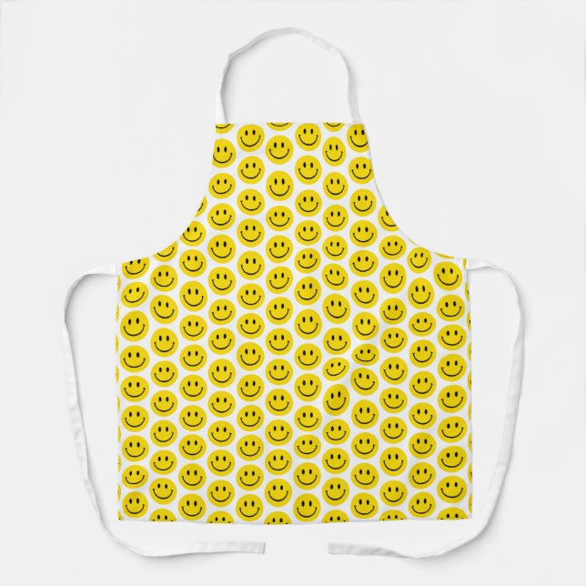 Smile Face Yellow Black White Happy Emoji Fun Apron (Front)