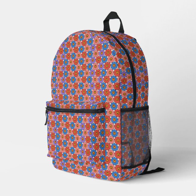 Smile Flowers Printed Backpack (Back Corner Right)
