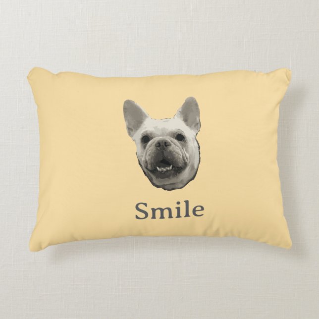 Smile French Bulldog Beige Decorative Cushion (Front)