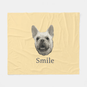 Smile French Bulldog Beige Fleece Blanket