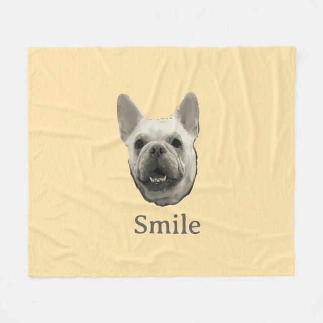 Smile French Bulldog Beige Fleece Blanket (Front (Horizontal))