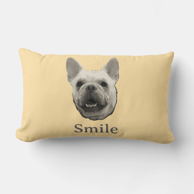 Smile French Bulldog Beige Lumbar Cushion (Front)