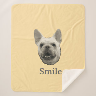 Smile French Bulldog Beige Sherpa Blanket
