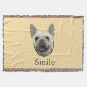 Smile French Bulldog Beige Throw Blanket