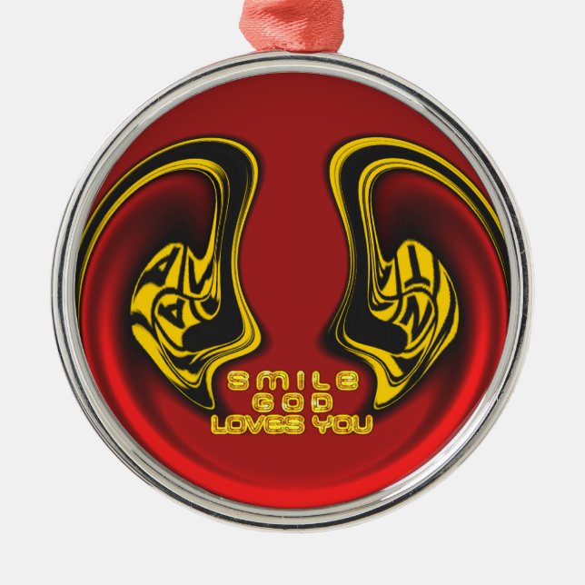 Smile God Loves You Beautiful Amazing Text Quote Metal Tree Decoration (Front)